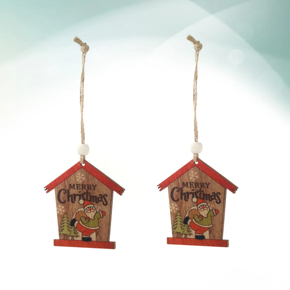 

2pcs Christmas Hanging Prop Pendant Mini House Christmas Tree Pendant for Home Party (Santa Claus Style)