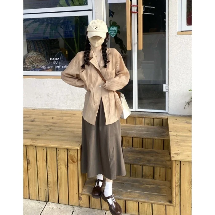 Женский костюм-рубашка-поло с длинным рукавом и высокой талией |