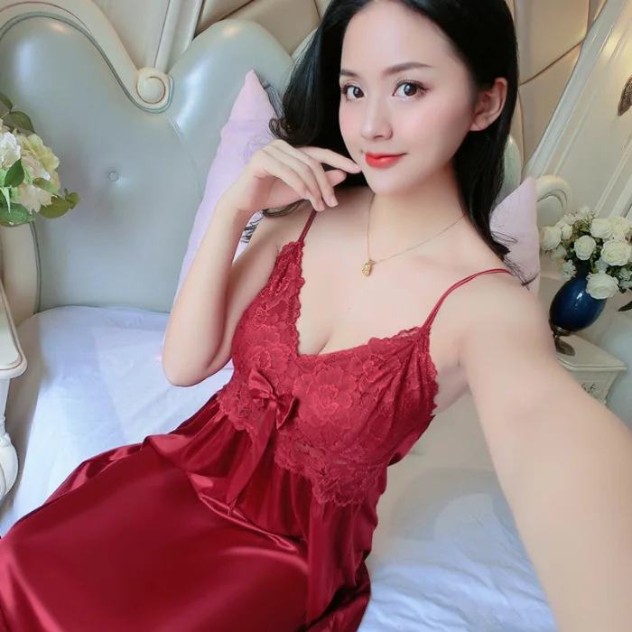 2021 Summer New Girls' Nightdress Women's Sexy Loose Ice Silk Suspender Nightdress Home Clothes Night Dress Women Sleepwear
