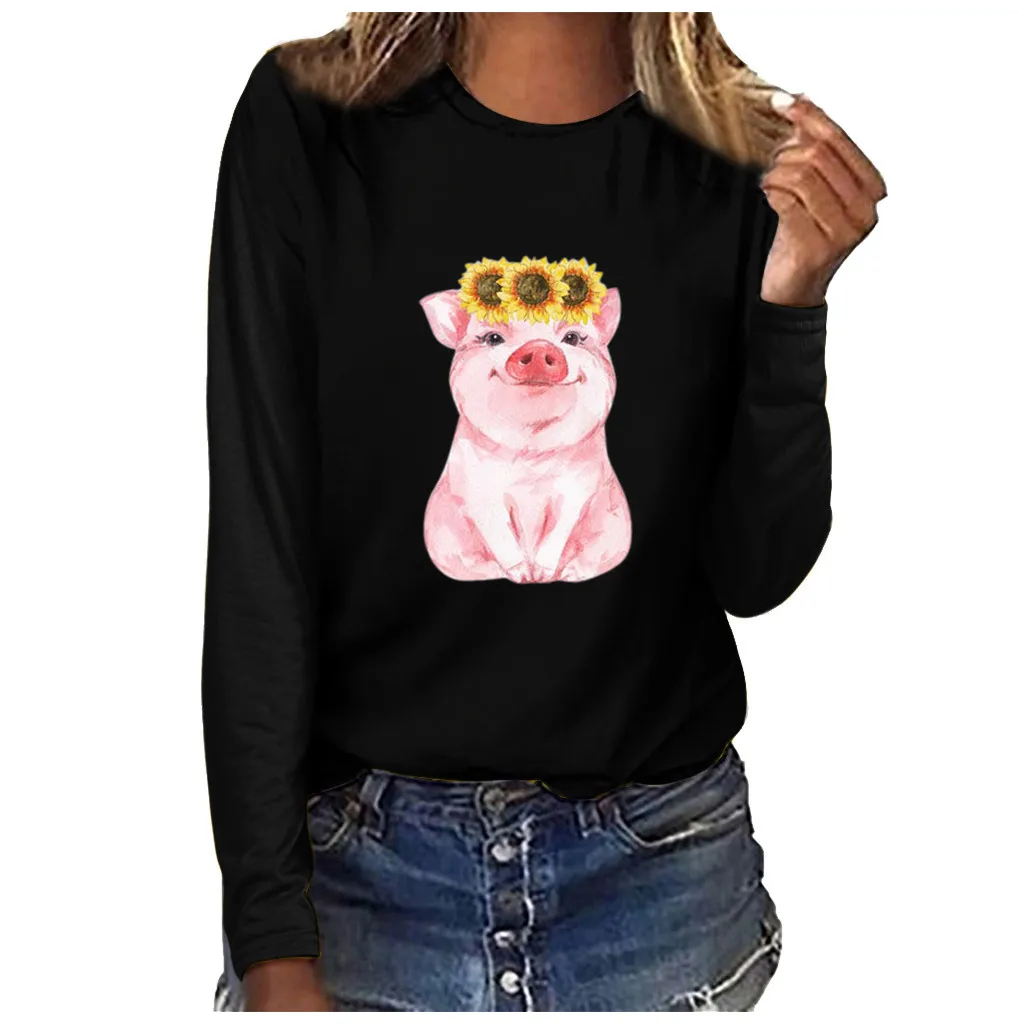 Женские модные толстовки с животным узором размера плюс топы круглым вырезом и