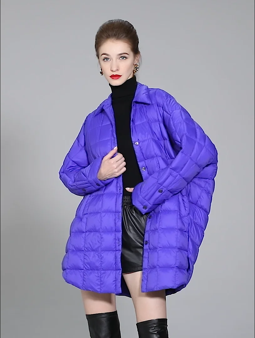 Blue Woman's Soft Winter White Duck Down Jackets Ladies Medium Loose Young Pockets Outerwear Female New Arrival Casual Overcoat enlarge