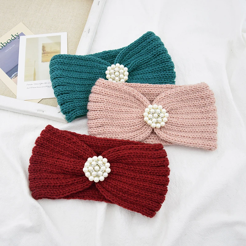 

Solid Color Stylish Knitted Headband Headgear Face Wash Headband Hair Accessories Sweet Western Style Warm Sports Pearl Headband