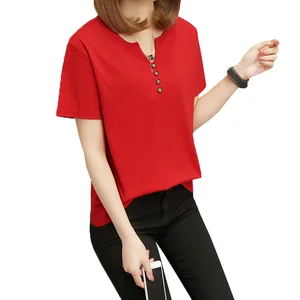 Футболка женская в стиле оверсайз, однотонный Повседневный Топ с V-образным вырезом, рубашка с коротким рукавом для женщин, 2021 кг, лето 100