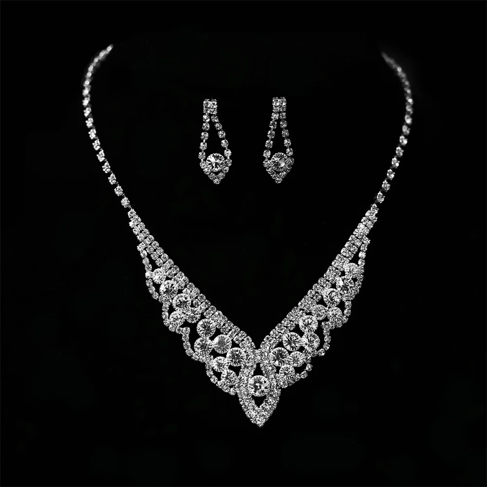 

CSHOU177 новый модный набор невесты из циркона, свадебное ожерелье, серьги, набор из 2 частей, популярный свадебный набор, цепочка