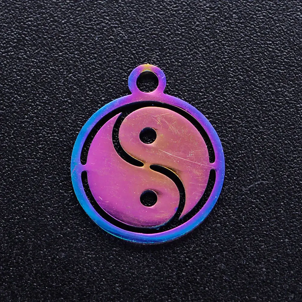 

5pcs/lot 100% Stainless Steel Chinese Yin Yang diy Charms With Rainbow Plated Wholesale Never Tarnish Charm for Necklace