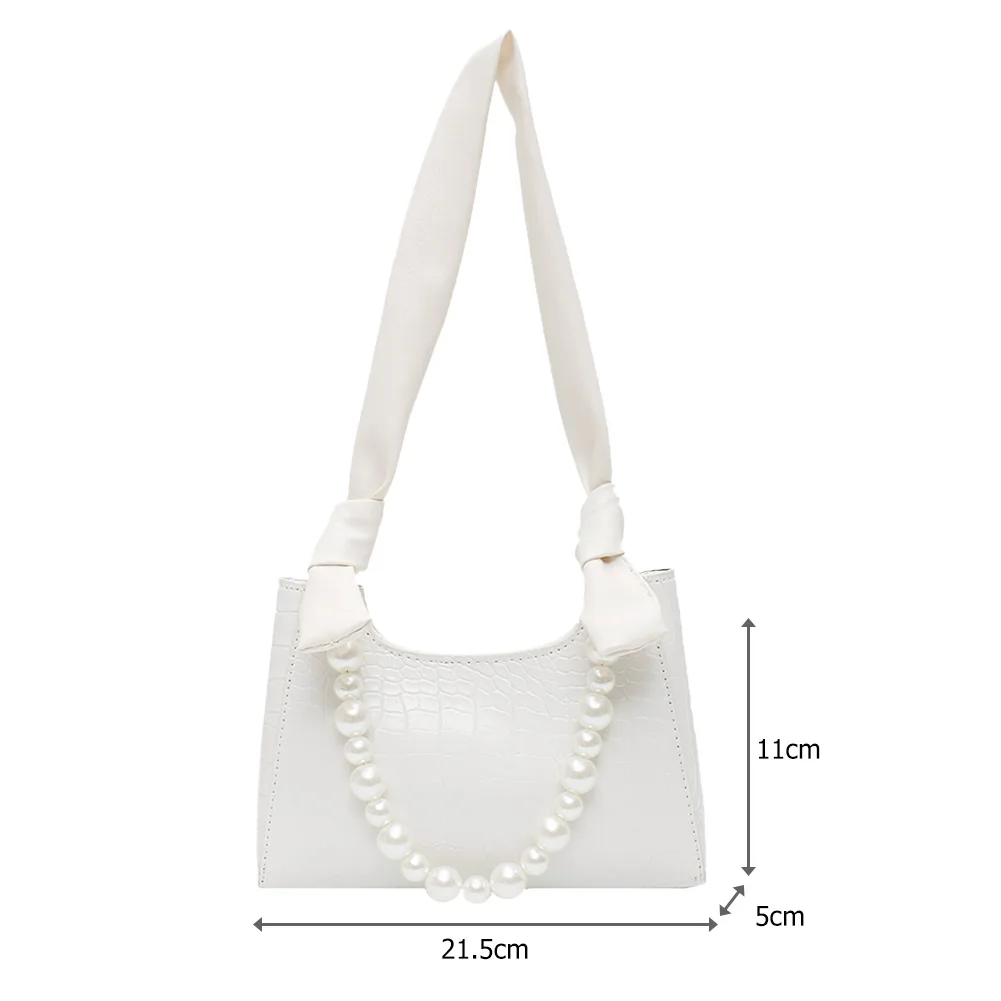 

Women Solid Color Handbags Lady PU Leather Pearl Chain Small Shoulder Totes Bag Youth Ladies Simple Versatile Bag