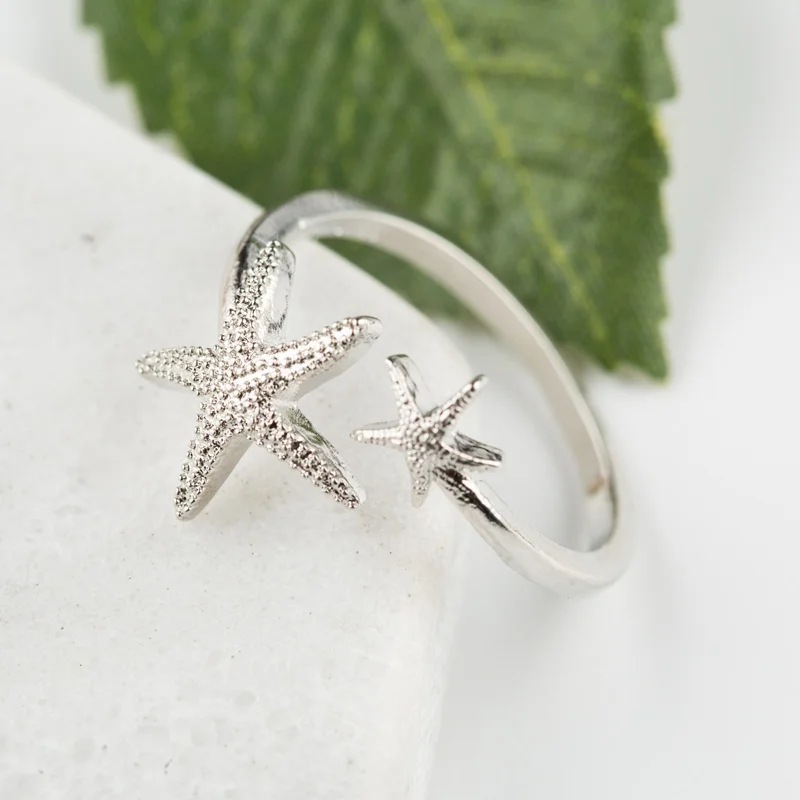 MFY Unique Ocean Series Silver Color Star Starfish Opening Ring For Women Party Wedding Jewelry Female Hand Accessories |
