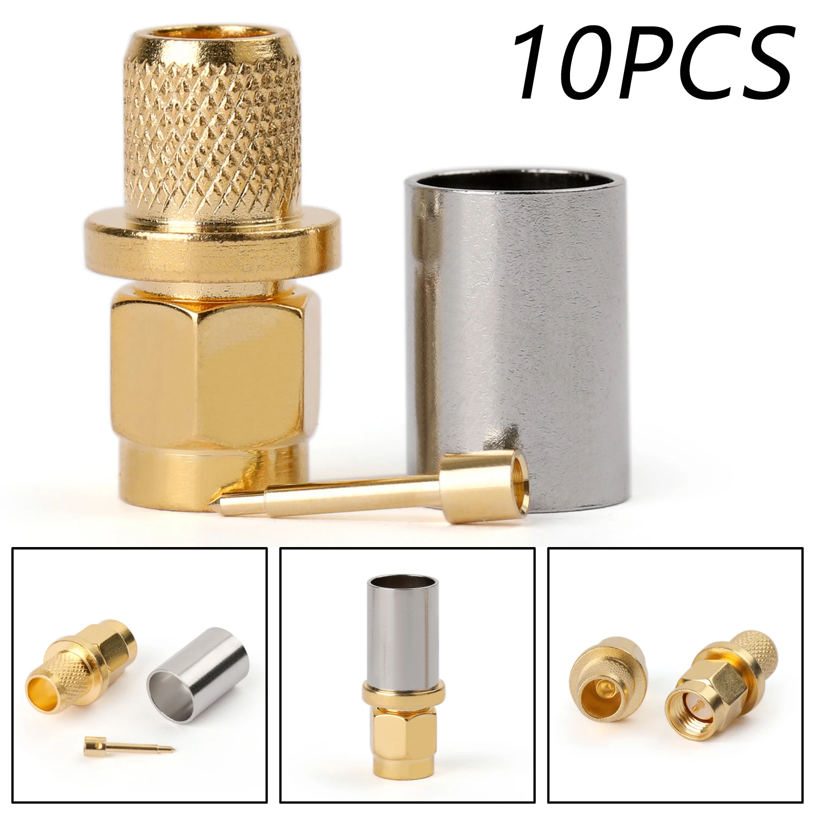 Areyourshop SMA Штекерный зажим RG5 RG6 5D-FB LMR300 кабель прямой 10 шт. разъем позолоченный Штекерный разъем 50 Ом