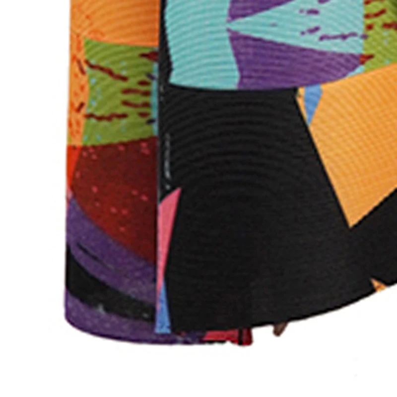

GALCAUR Geometric Print Dress For Women O Neck Long Sleeve Hit Color Loose Oversized Knee Length Dresses Female 2021 Spring Tide