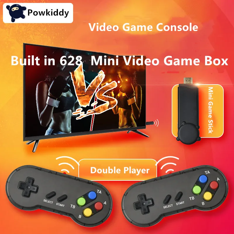 Игровая консоль Powkiddy, классическая ретро-консоль, беспроводной контроллер, Детская игровая консоль с 628 встроенными джойстиками