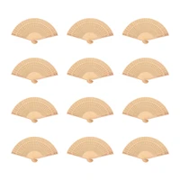 12pcs sandalwood wooden fans hand held scented hollow folding fans dancing decoration chinese style female crafts
