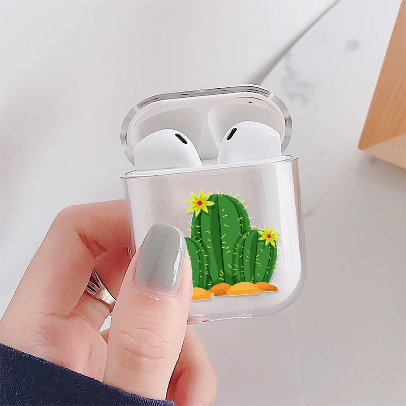 Футляр для наушников с рисунком кактуса для AirPods 1 2 жесткий прозрачный чехол для наушников с пряжкой для AirPods 1 2 чехол для зарядки