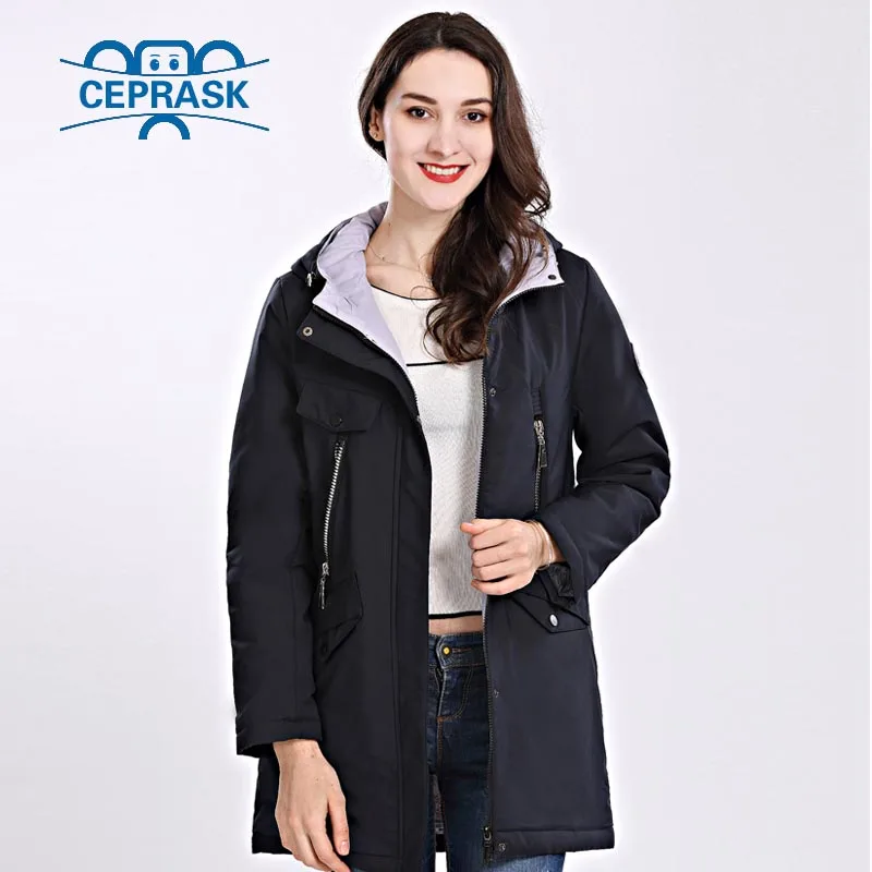 Dark blue Весна осень Новое Женское пальто тонкая женская парка Длинная плюс размер ветрозащитная с капюшоном Высокое качество теплая хлопковая куртка CEPRASK - Цвет: Dark blue