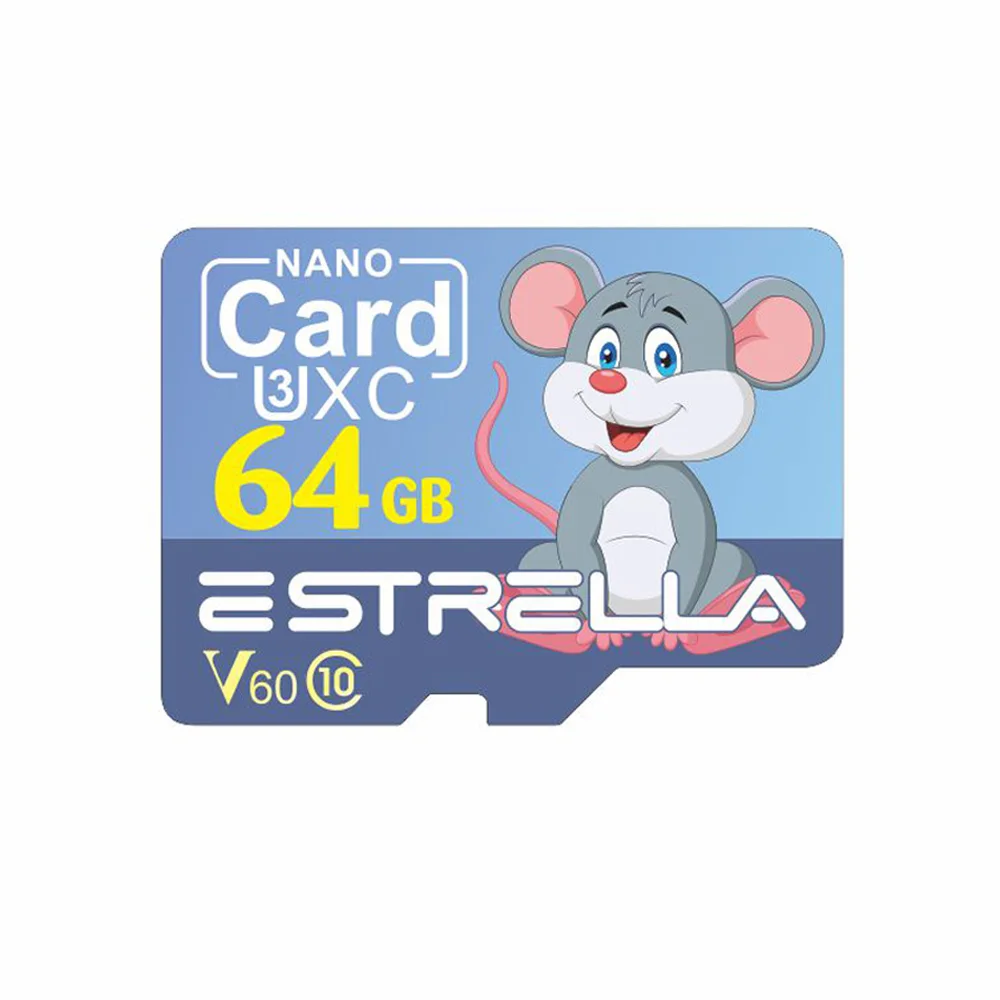 Смарт-карта памяти 128 ГБ C10 V60 U3 32 64 с адаптером для SD-карты в мультяшном стиле |