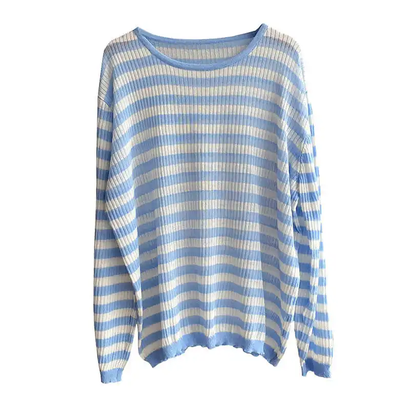 

COZOK Korean Simple Fresh Loose Stripe Contrast Thin T-shirt Women's 2021 Summer Blouse Ff661