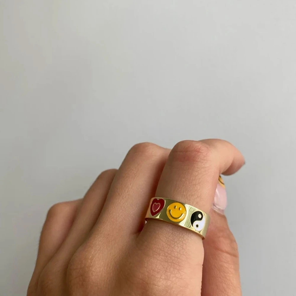 

Jewelry New Colorful Ring for Women Glossy Dripping Love Heart Rings Peach Heart Ring Exquisite Wild Trend Jewelry