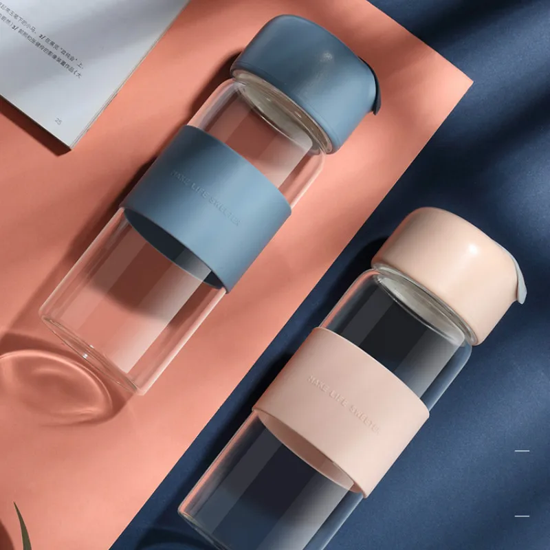 구매 식수 유리 컵 휴대용 대용량 미니멀리스트 투명 물병 Garrep De Vidro 500 ML 핑크 병 HH50SP