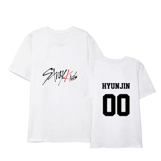 HYUNJINW Straykids/одежда в Корейском стиле; свободная летняя футболка для студентов; Новинка; черно-белая футболка с короткими рукавами для детей - Цвет: HYUNJINW