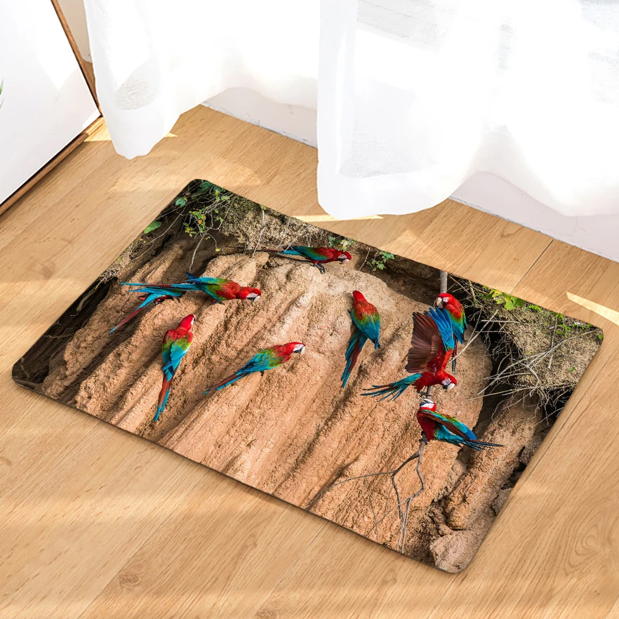 

Bathroom Non-slip Mat Parrot Colorful Birds 3D Printed Bath Mat Floor Rug Carpet Flannel Toilet Rug Doormat 45*75CM and 40*60CM