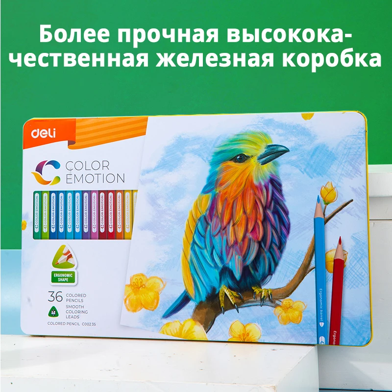 Акварельные Цветные Карандаши deli 36 цветов Металлический Короб Доставка из