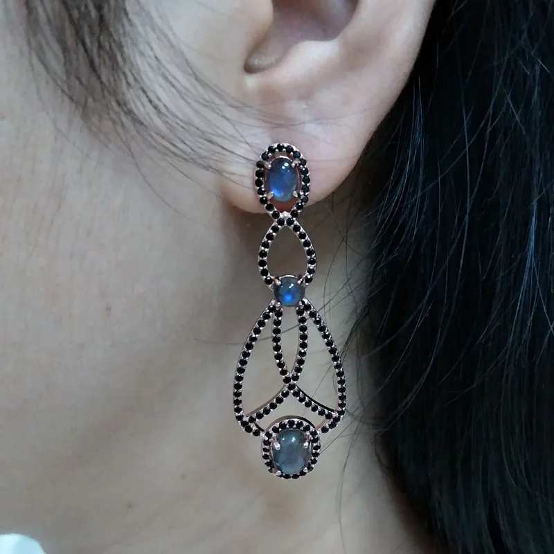 Женские длинные серьги TBJ ювелирные украшения с натуральным лабрадоритом и