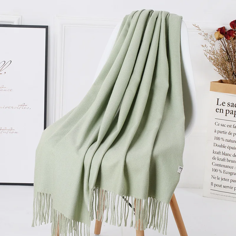 

HS2124 Winter cashmere like solid water wave pattern versatile shawl thickened warm neck