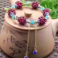bohemia ethnic stylecute natural garnet strand bracelets multicolor crystal pendant tassel charming bracelet jewelry for women
