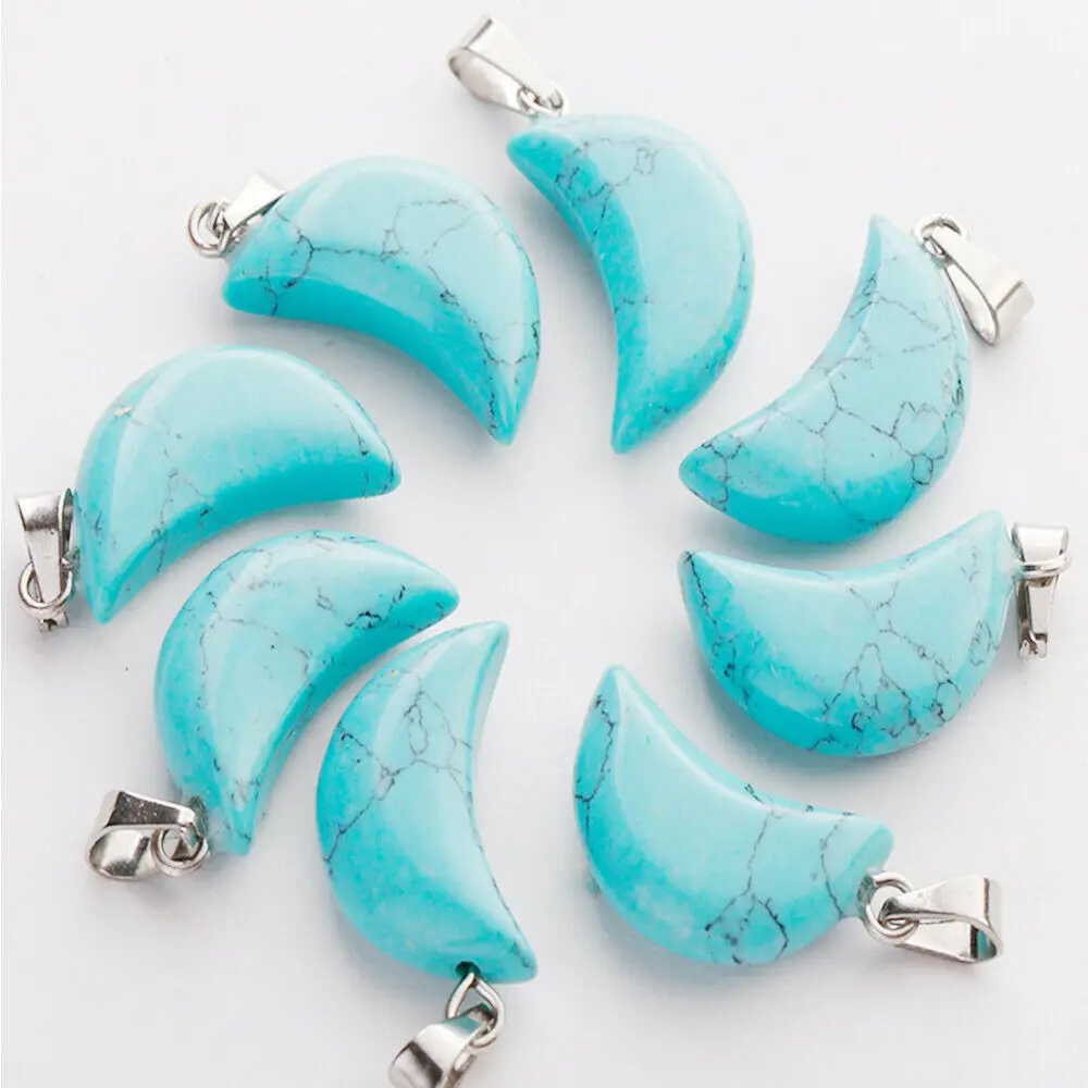 

1PCS blue Turquoise Fashion Natural crystal Half Moon Shape charm Pendants