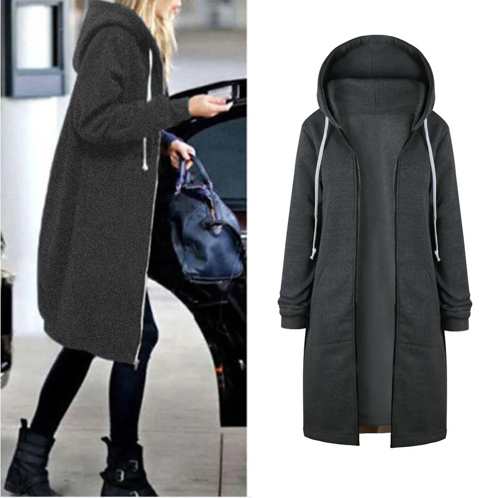 

Autumn Winter Coat Women Casual Long Zipper Hooded Jacket Hoodies Sweatshirt Vintage Plus Size Outwear Coat 5XL