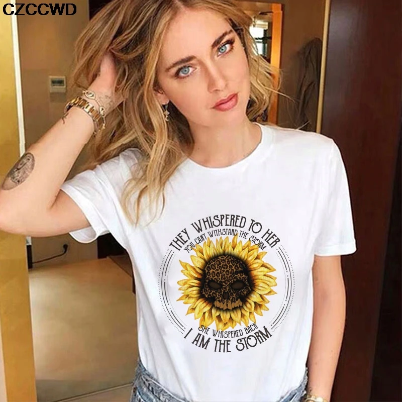 Женская футболка 2020 модная женская с надписью I AM THE STORM леопардовым принтом