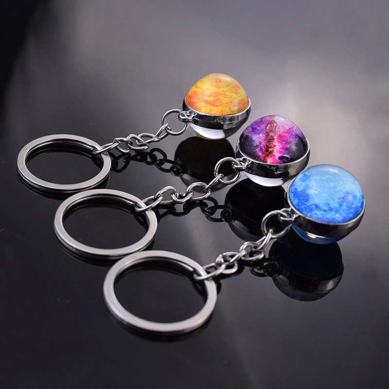 

Unique Full Moon Planet Glass Crystal Ball Keychain Stars Galaxy Pattern Silver Color Key Chain Souvenir Gifts for Women