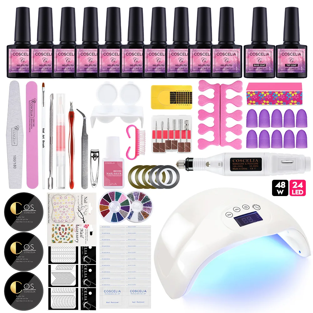 48W full set 80 Вт/48 Вт/36 Вт УФ светодиодная лампа маникюрный набор кисточки для маникюра Набор гель-лаков для ногтей все для маникюра Набор для УФ-гель для дизайна ногтей набор для ногтей - Цвет: 48W full set