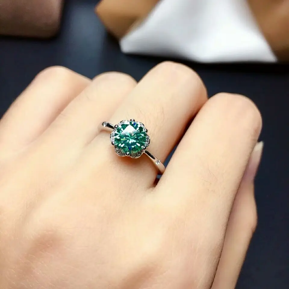 

MeiBaPJ 1 карат зеленый синтетический бриллиант цветок простое кольцо для женщин 925 стерлингового серебра ювелирные украшения Свадебные украш...