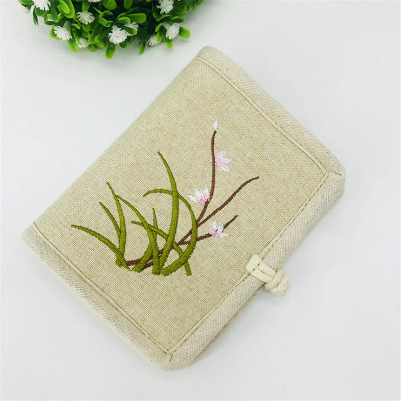 

Cotton Linen Embroidery Wallet Ladies Chinese Style Artsy Disc Buckle Short Small Wallet Women National Embroidery Plant