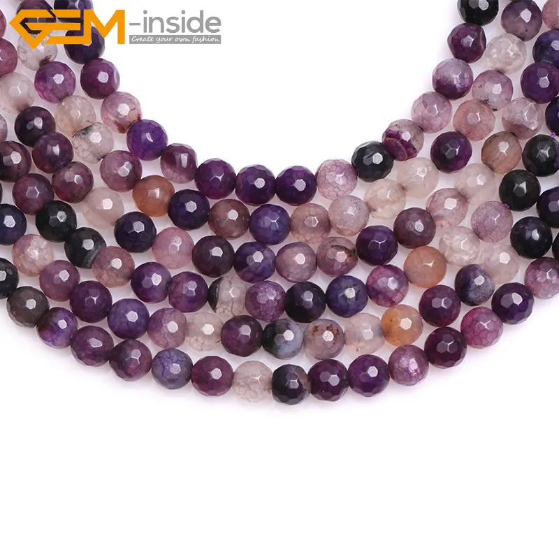 

GEM-inside 4-12mm Natural Round Faceted Crackle Agates Loose Stone Beads For Jewelry Making 15inches DIY Necklace