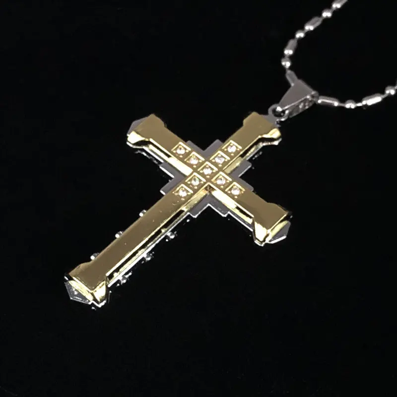 Новая горячая распродажа ожерелья для мужчин с кристальным крестом Иисуса в цветах золота, серебра и черного модного ювелирного изделия.