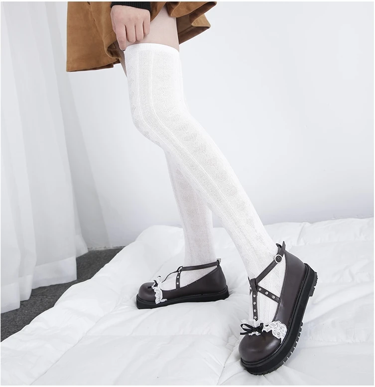 Японские милые туфли в стиле &quotЛолита&quot с кружевом и бантом на низком каблуке