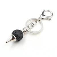fysl silver plated lobster clasp and circle black lava stone bead key chain for gift charm jewelry