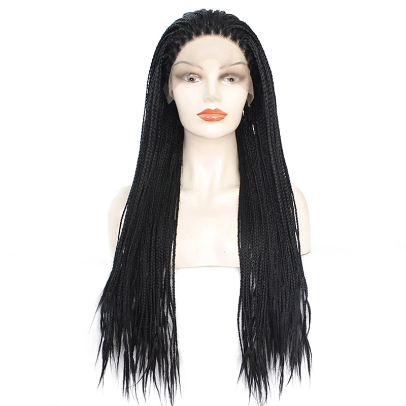 Натуральный Черный Плетеный парик с детскими волосами Длинные косички полный