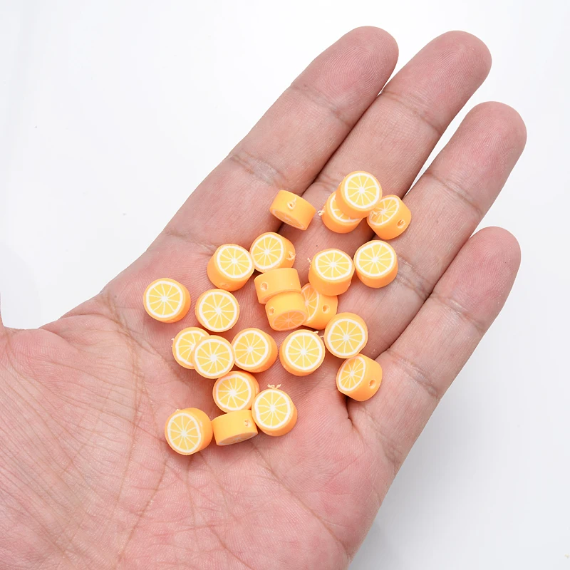 

30Pcs Orange Round Lemon Shape Clay Spacer Beads 10mm Charm Fruit Polymer Clay Beads For Jewelry Making DIY Handmade Accessories