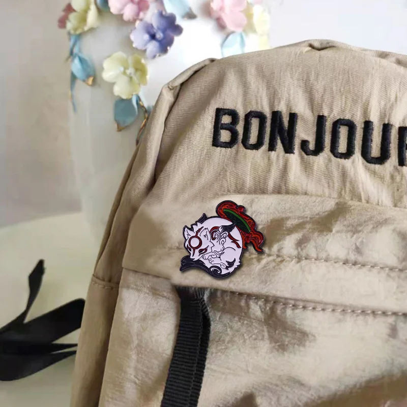 Okami Amaterasu эмалированная булавка белая фотография японская видеоигра значок