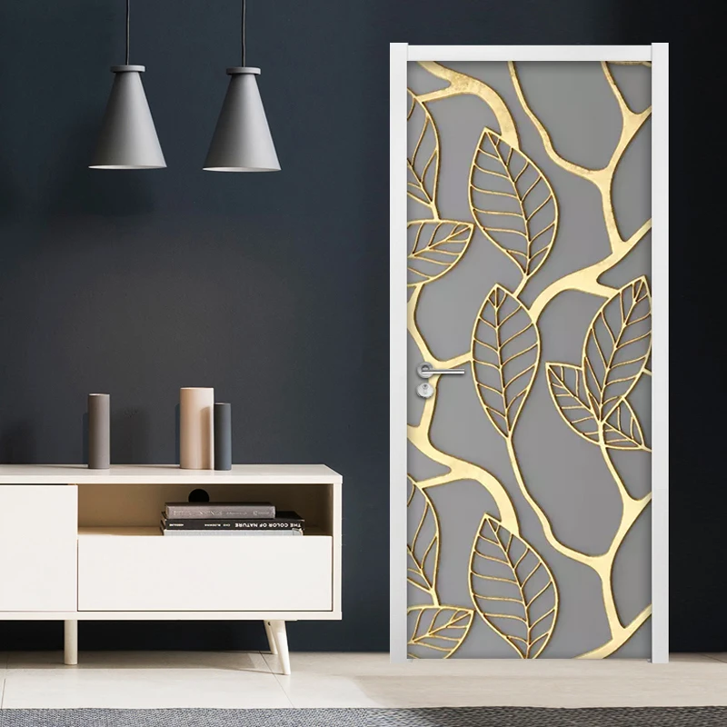 3D Золотые листья ПВХ водонепроницаемый самоклеющиеся наклейки на дверь стене
