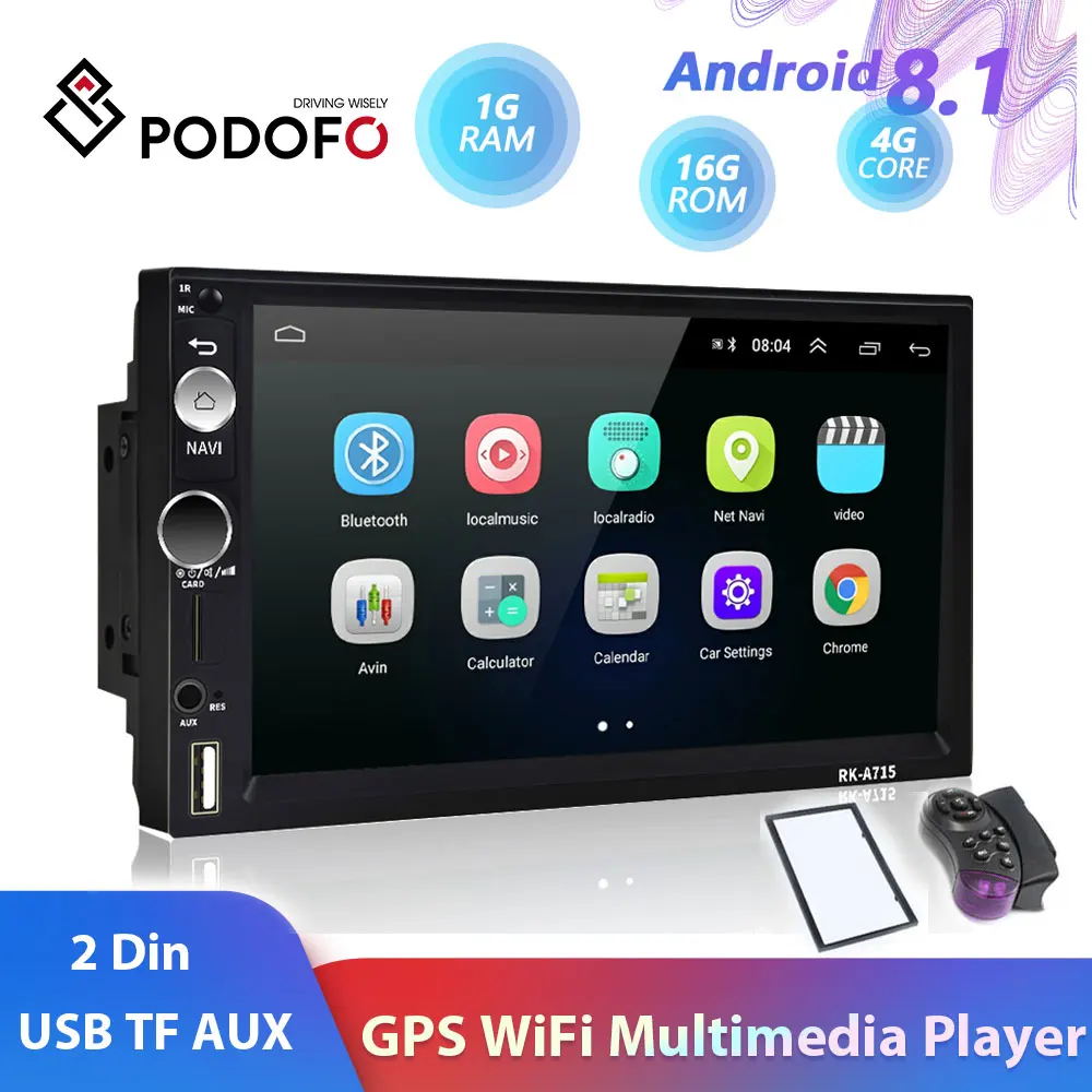 Podofo 2din Автомагнитола Android 8,1 Автомобильный мультимедийный видео плеер Универсальный Авто Стерео gps для Volkswagen Nissan hyundai toyota