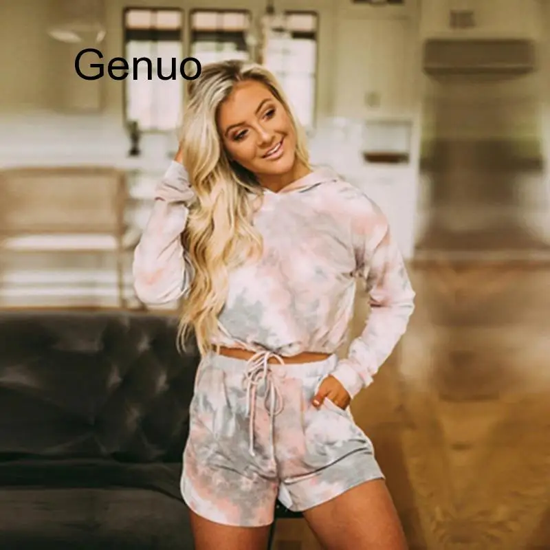 Женский спортивный костюм из двух предметов повседневный укороченный топ с