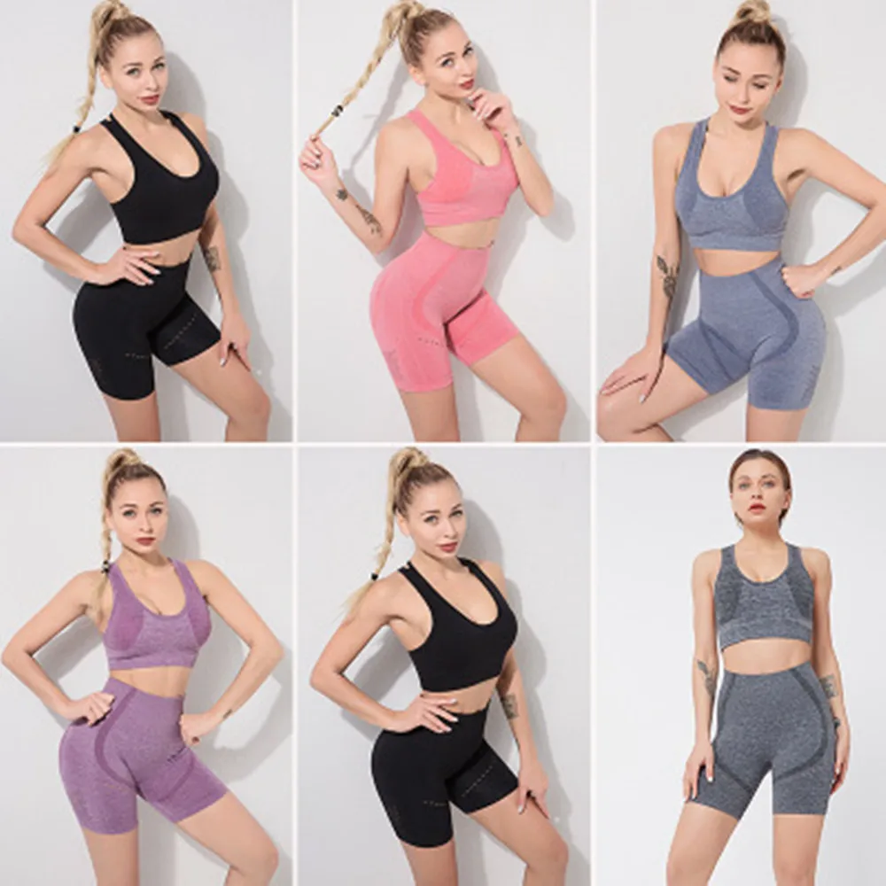 

2Pcs Women Yoga Set Yoga Bra Fitness Clothing High Waist Gym Shorts Quick-dry Breathable Yoga Sets Fitness Yoga Sports Clothing