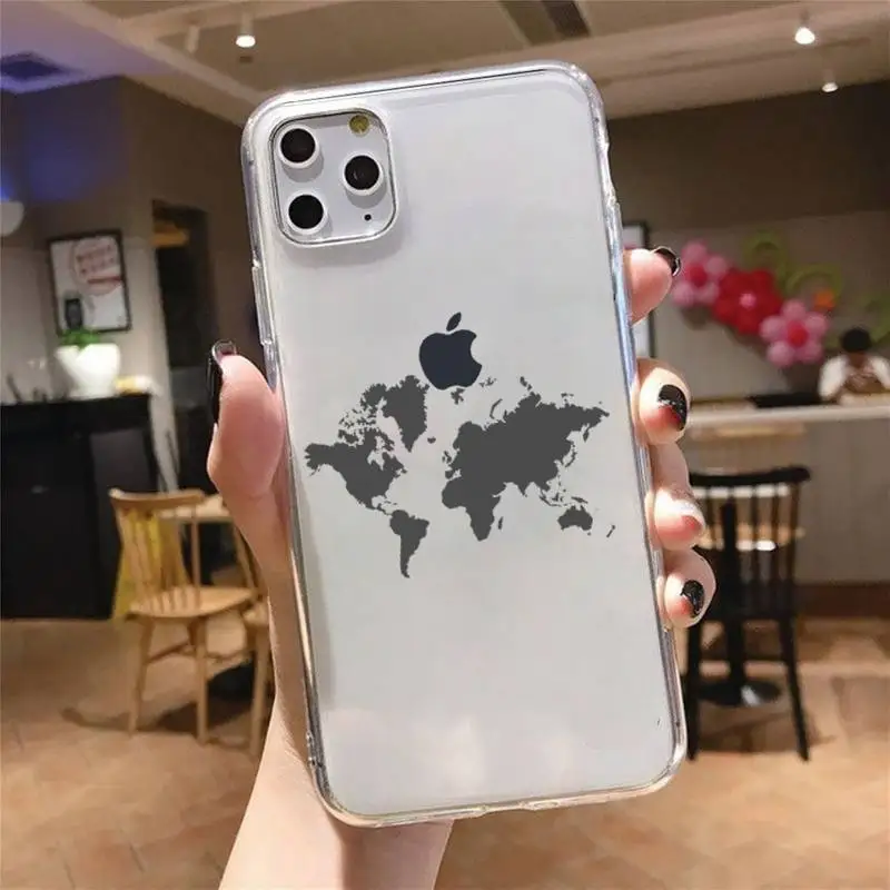 

Black line simple airplane world map Phone Case Transparent soft For iphone 5 5s 5c se 6 6s 7 8 11 12 plus mini x xs xr pro max