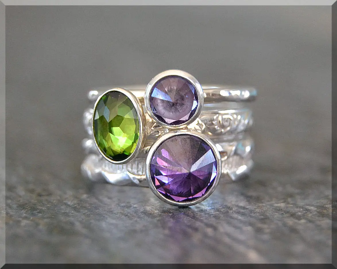 

2021 new trend Delicate Three Tone Purple Green Rings For Wedding Jewelry 3Pcs/Set Women Stacking Finger Rings wholesale