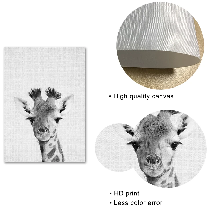 Черный белый цвет для постеры с животными и принты жираф стены искусства картины