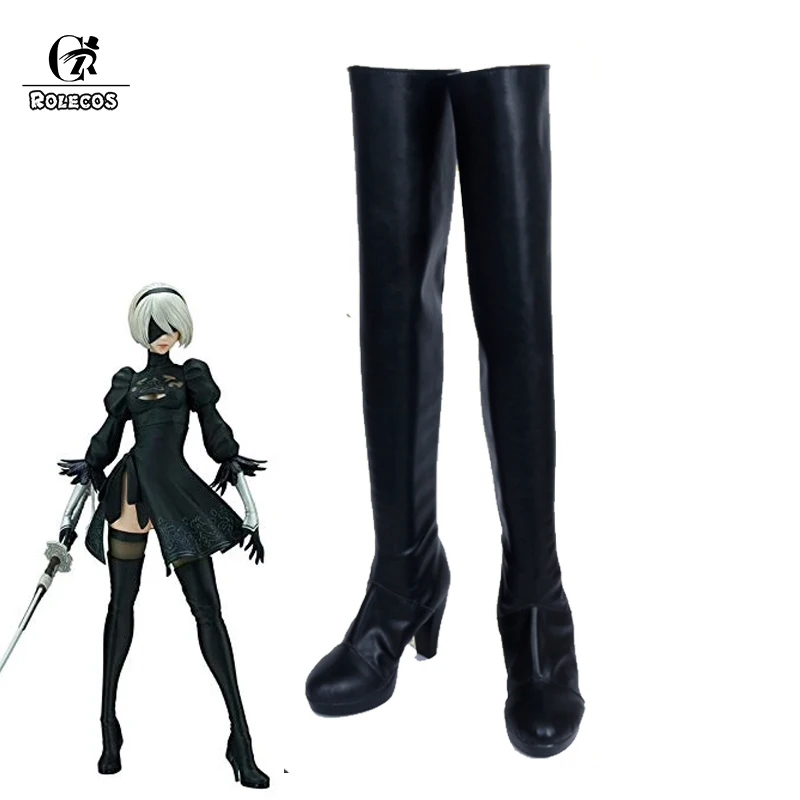 Женские туфли ROLECOS NieR:Automata обувь для косплея Yorha 2B черного цвета на высоком