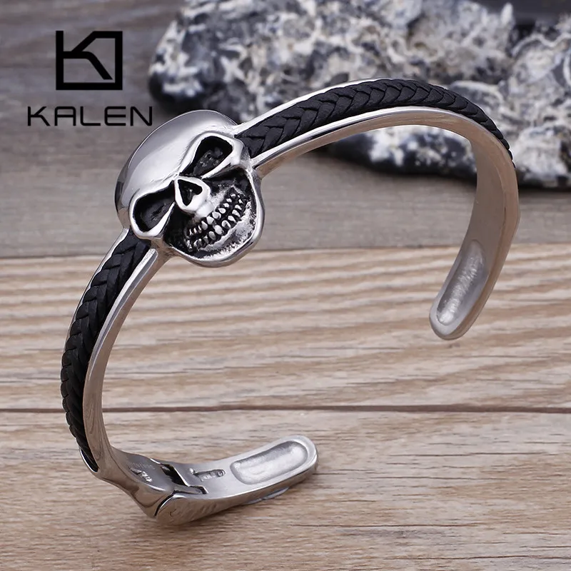 Браслет KALEN мужской из полированной нержавеющей стали с подвеской в виде черепа